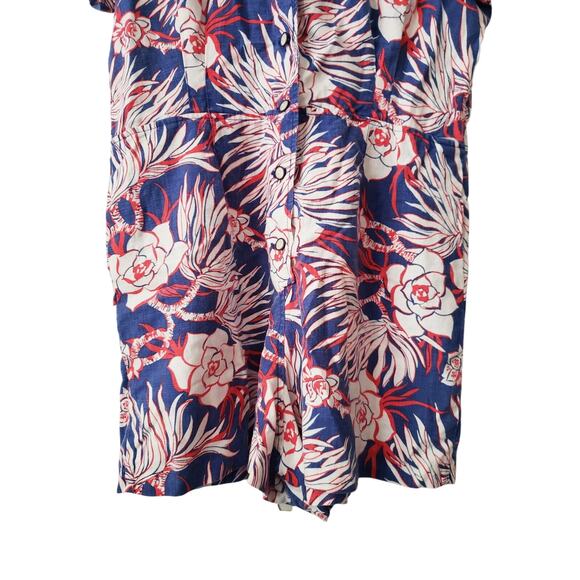 J, Crew Floral Print Linen Blend Romper Blue/Red Size 16 - Picture 3 of 8